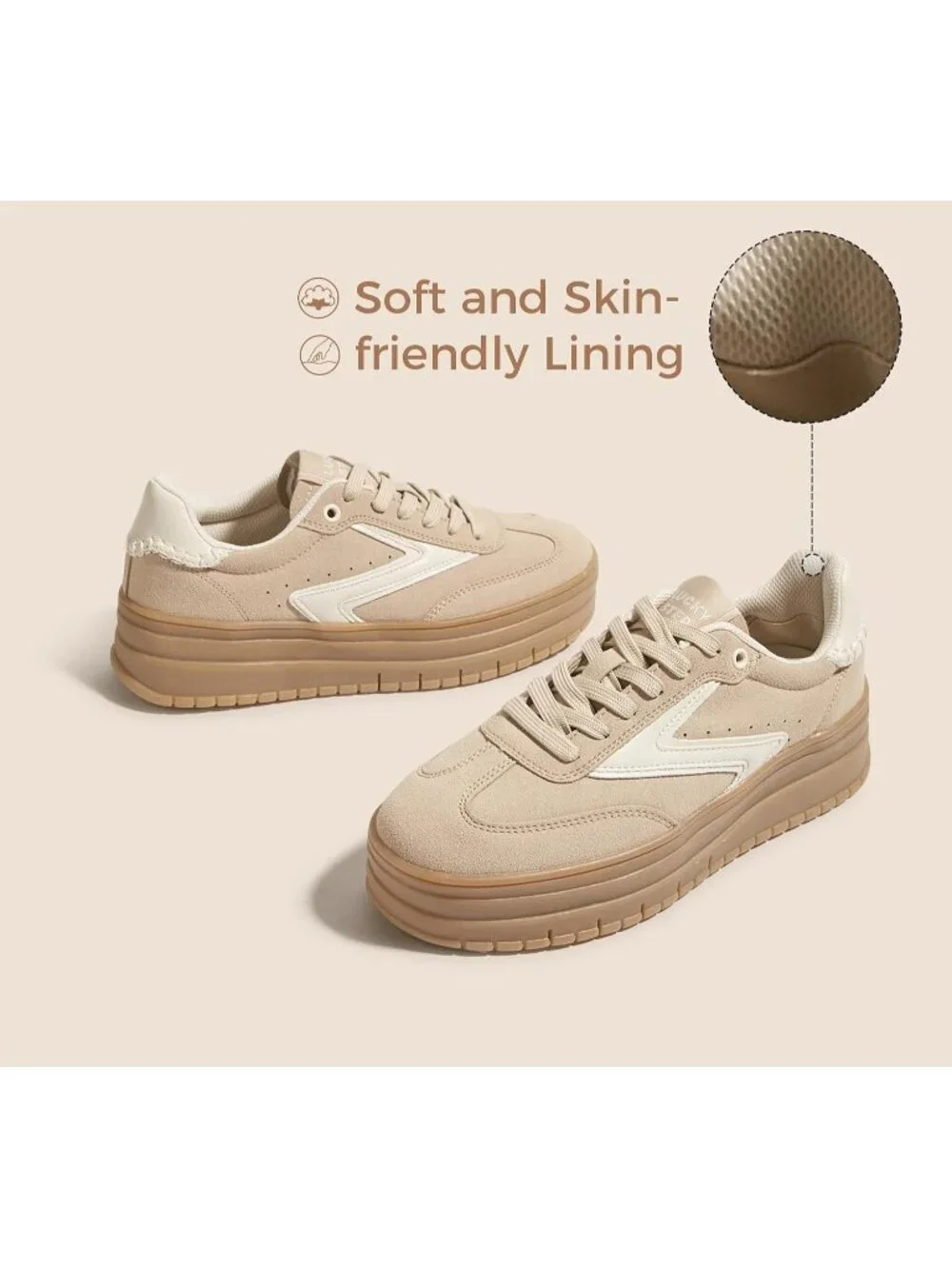 🆕Women's Khaki Platform Sneakers Gum Thick Sole Tennis Walking Shoes